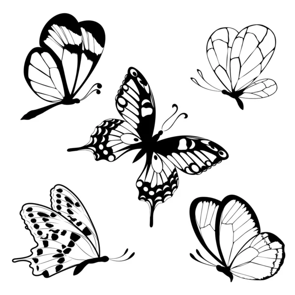 Fekete fehér pillangók egy tetoválás készlet — Stock Vector