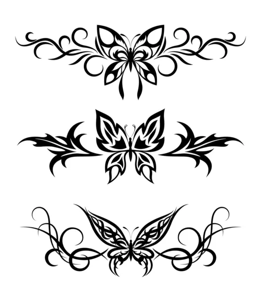Set Tribal Con Mariposas Tatuaje — Vector de stock
