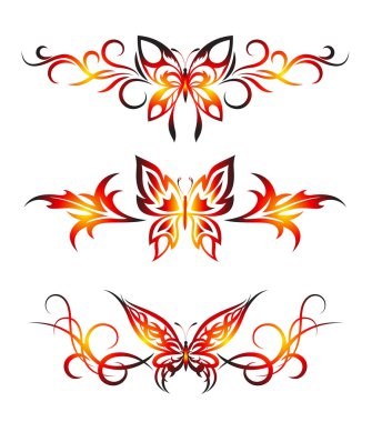 Set tribal with butterflies, tattoo clipart