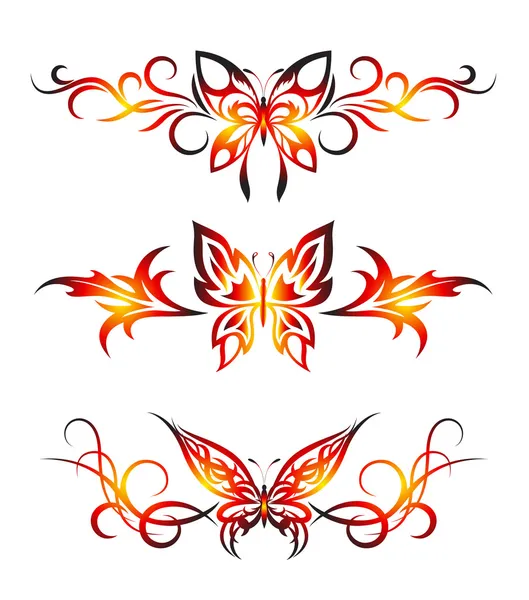 Set Tribal Butterflies Tattoo — Stock Vector