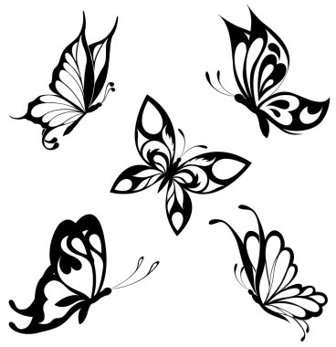 Set black white butterflies of a tattoo clipart