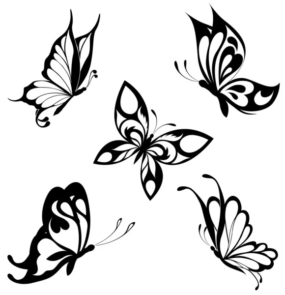 Set Mariposas Blancas Negras Tatuaje — Archivo Imágenes Vectoriales