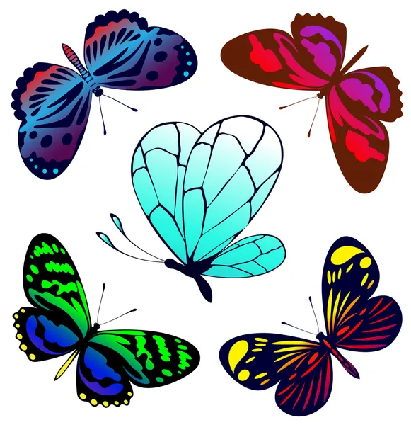 Uppsättning färg fjärilar av tatueringar — Stock vektor