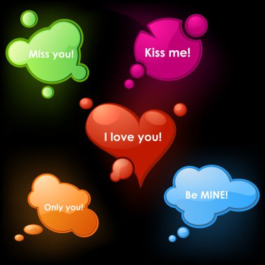 Valentine's stickers with neon glowing clipart