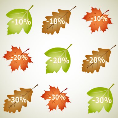 Set of 9 autumn discounts in the shape of leafs clipart