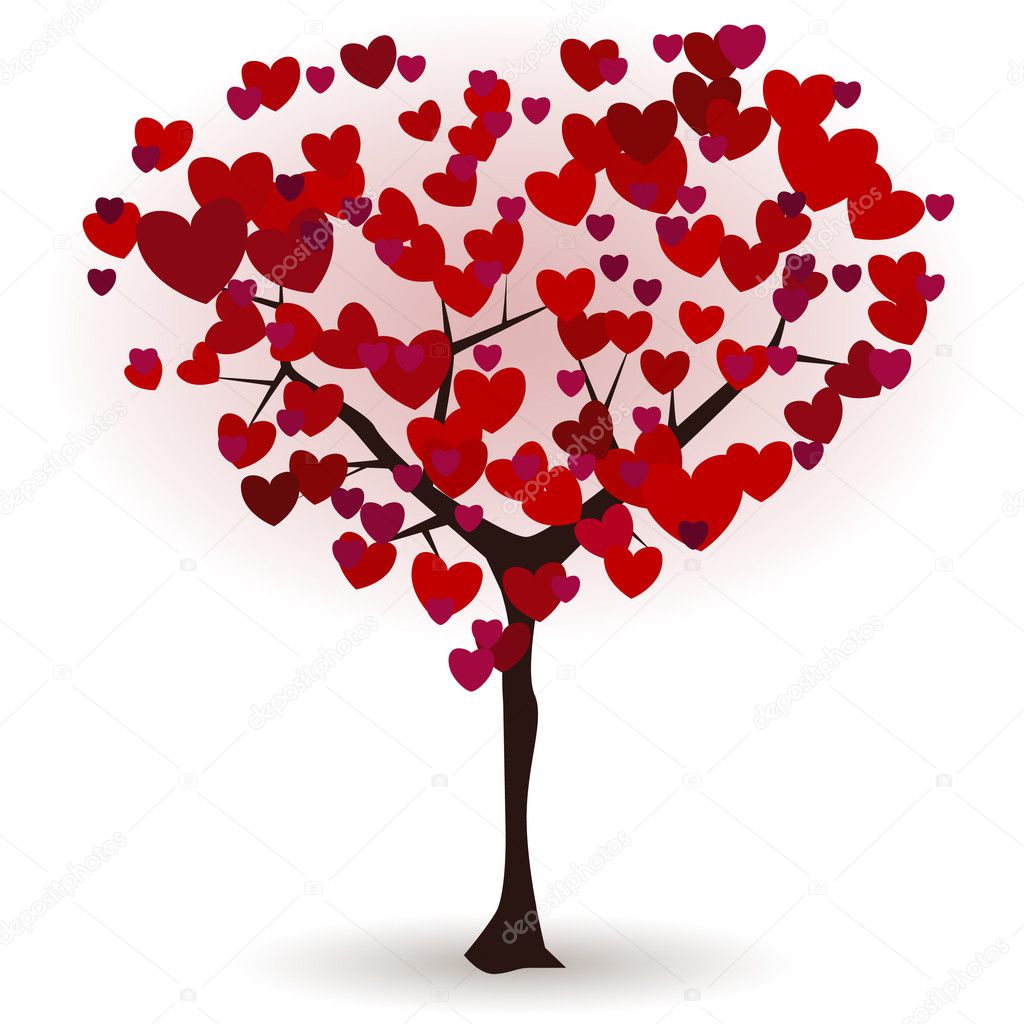 St. Valentine's greeting card with love tree in the shape of heart