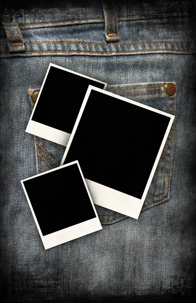 Grungy jeans background with instant frame — Stock Photo, Image
