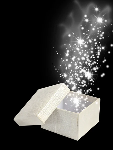 Holiday magic box isolated on black — Stock Photo, Image