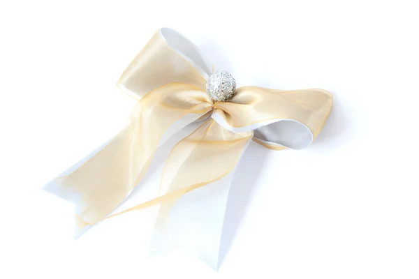 Satin gift bow. Ribbon isolated on white — Stock Photo, Image