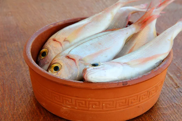 Frischer Fisch Auf Dem Holztisch Gemeiner Pandora Fisch Pagellus Erythrinus — Stockfoto
