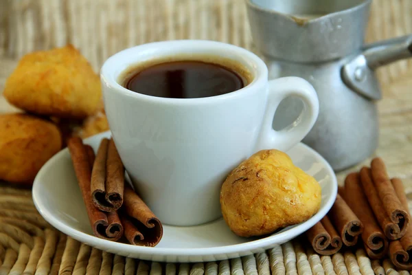 Cup Coffee Cinnamon Biscuits — Stock Photo, Image