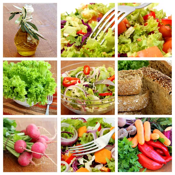 Legumes saudáveis e salada fresca - colagem — Fotografia de Stock