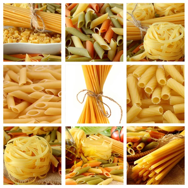 Collage med rå pasta — Stockfoto