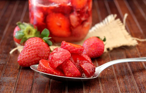 Fresh strawberries homemade jam — Stock Photo, Image