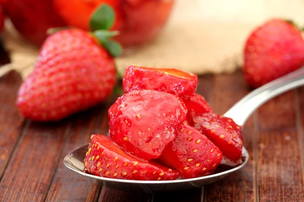 Fresh strawberries homemade jam — Stock Photo, Image