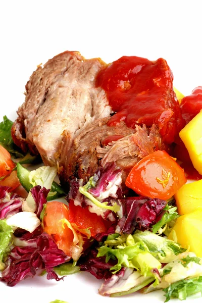 Assado Porco Com Salada Batata — Fotografia de Stock