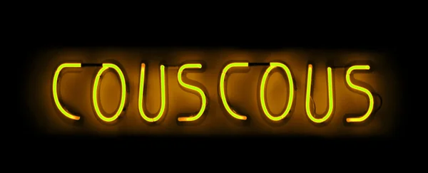 Couscous Leuchtreklame Gelb Auf Schwarzem Hintergrund Frankreich — Stockfoto
