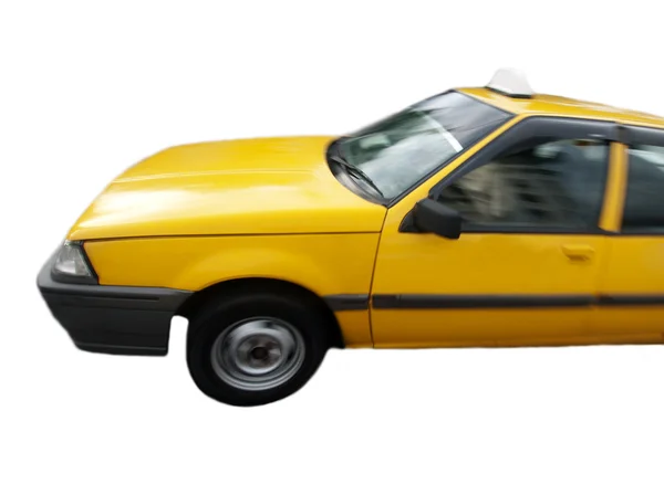 白で隔離される黄色いタクシーの画像をパン — ストック写真