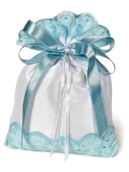 흰색 배경에 파란색 나비 화이트 가방 — 스톡 사진