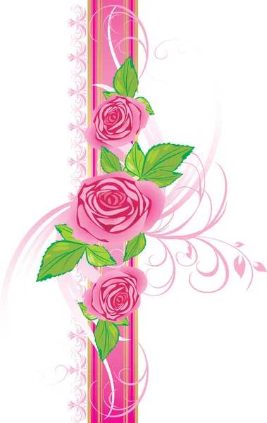 Rose rosa con ornamento sul nastro decorativo — Vettoriale Stock