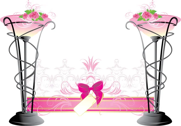 Due vasi con rose rosa. Composizione del matrimonio — Vettoriale Stock
