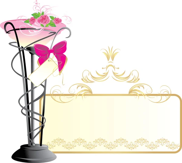 Vase avec bouquet de roses roses et arc — Image vectorielle