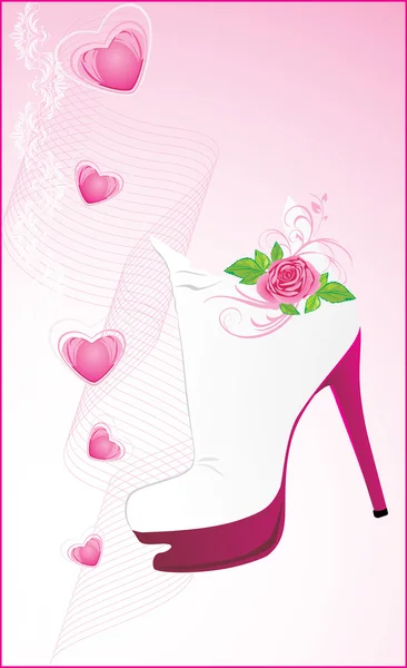 Elegant female shoes with hearts — Stock Vector