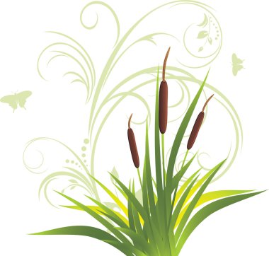 Cane and grass with floral ornament clipart