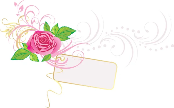 Růžová růže s ornament a karta — Stockový vektor