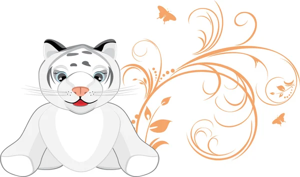 Little tiger with decorative floral ornament — Stock Vector