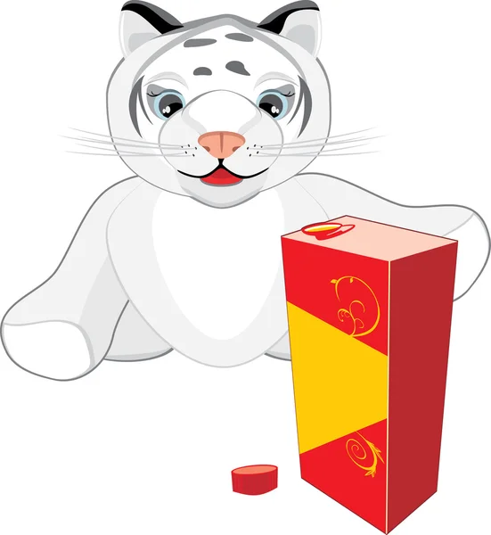 Malý tygr s balíčkem šťávy. vektor — Stockový vektor