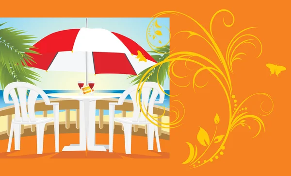Restaurant am Meer. Art von einem Balkon. Hintergrund für Karte — Stockvektor