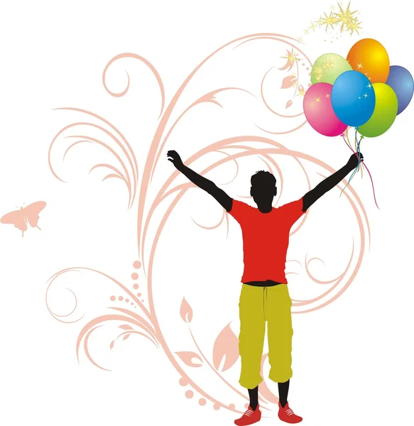 Silhueta Masculina Com Balões Coloridos Ilustração Vetorial — Vetor de Stock