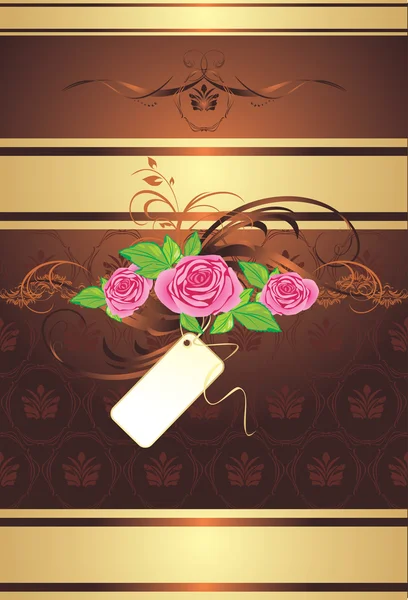 Kytice růžových růží s ornament na dekorativní pozadí — Stockový vektor