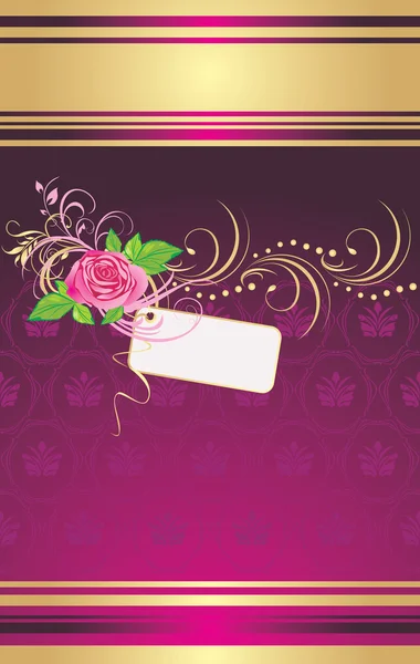 与卡和装饰品装饰背景上的粉红玫瑰 矢量插画 — 图库矢量图片