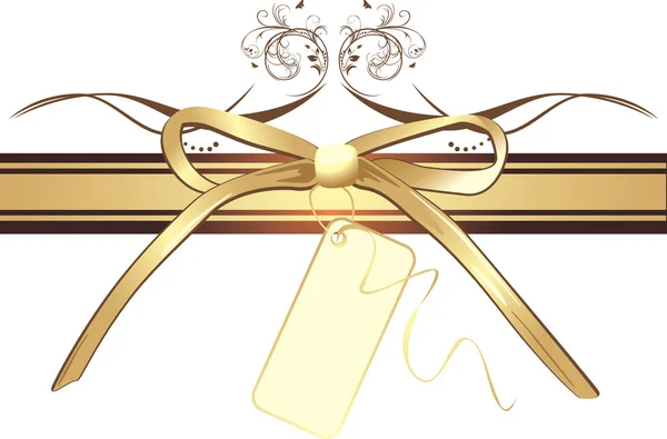 Золотой лук с карточкой на декоративной ленте — стоковый вектор