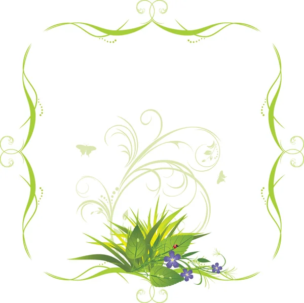 Bouquet di fiori con erba nella cornice decorativa — Vettoriale Stock