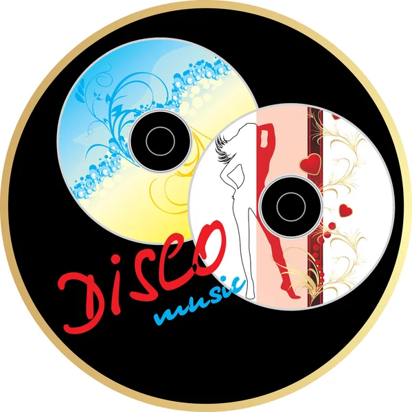 Två Musik Disk Klistermärke Vektor Illustration — Stock vektor