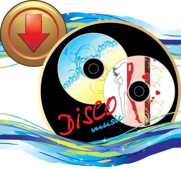 Dos Discos Música Pegatina Con Botón Icono Para Diseño Ilustración — Vector de stock