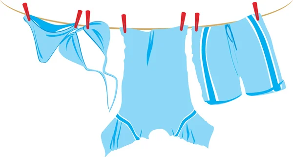 I vestiti si asciugano su una corda — Vettoriale Stock