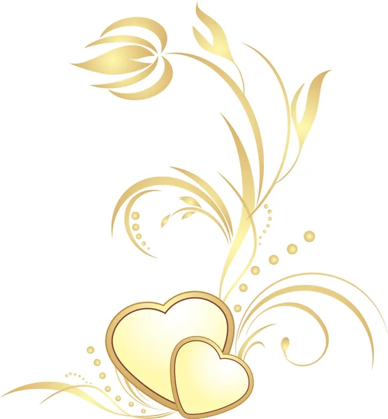 Goldene Herzen Mit Dekorativem Zweig Vektorillustration — Stockvektor
