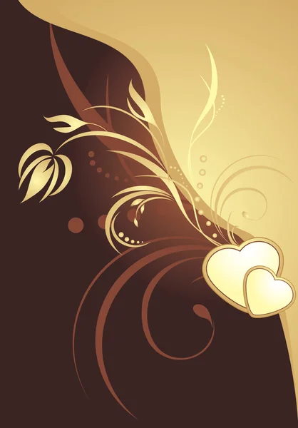 Goldene Herzen mit dekorativem Zweig. Hintergrund für Karte — Stockvektor