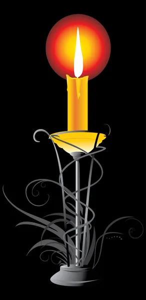 Горящая Желтая Свеча Подсвечнике Векторная Иллюстрация — стоковый вектор