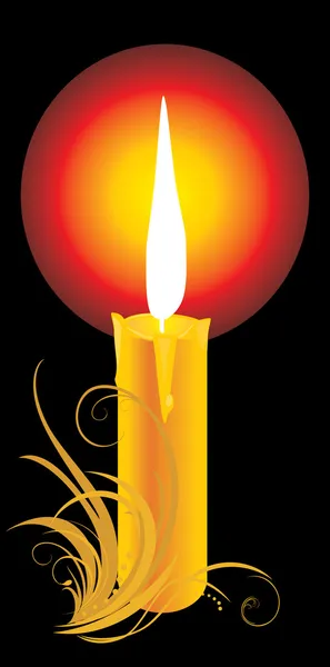Burning yellow candle with ornament — Stock Vector