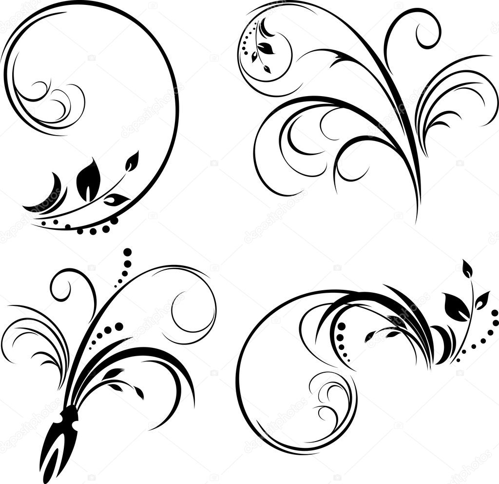Set of ornaments. Black isolated on the white. Vector illustration