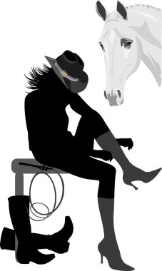 Silhouette of cowboy-woman. Vector illustration clipart