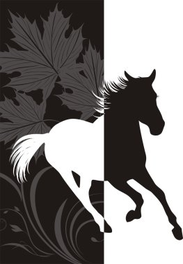 Silhouette of hurrying horse on the abstract background. Vector illustration clipart