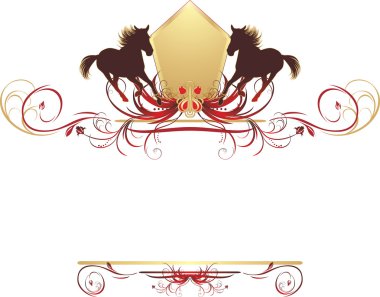 Silhouettes of hurrying horse on the stylish ornament. Element for design clipart