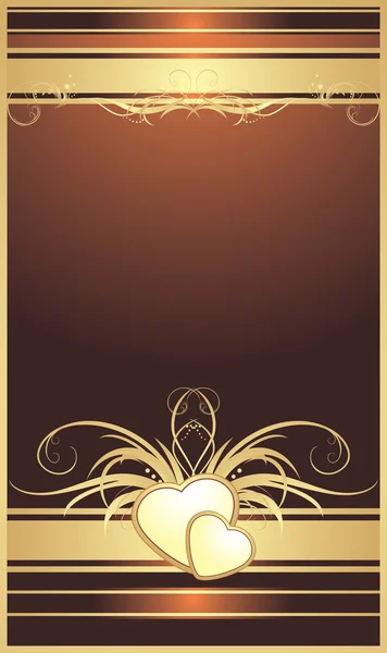 与花卉装饰的金色心 卡的背景 矢量插画 — 图库矢量图片