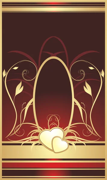 与花卉装饰的金色心 装饰背景 矢量插画 — 图库矢量图片